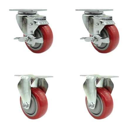 Service Caster Tool Box Caster Wheel Set 3.5'' Red Polyurethane Swivel Casters, 4PK TOOL-SCC-20S3514-PPUB-RED-TLB-2-R-2